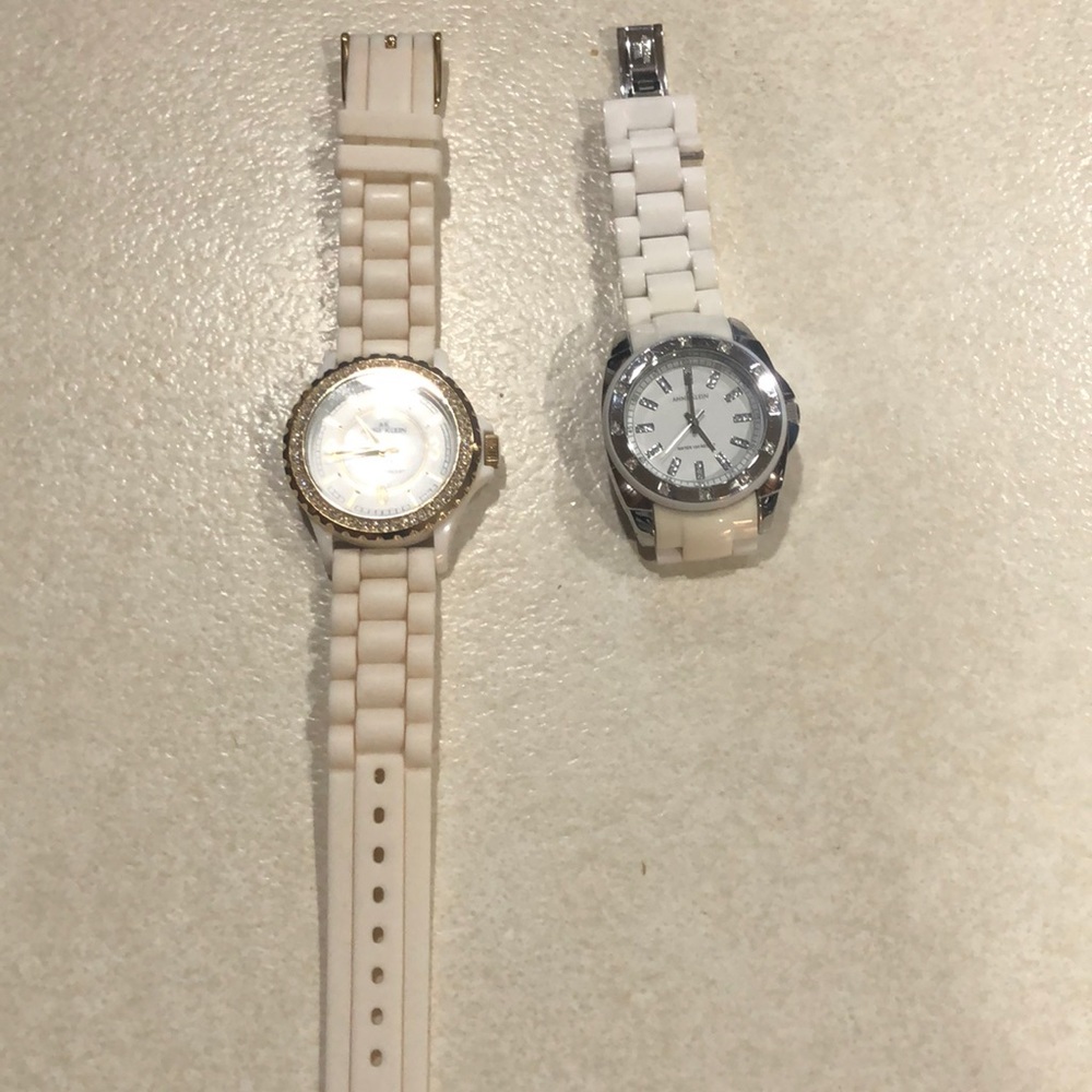 Anne Klein Watches beige rubber strap and ceramic